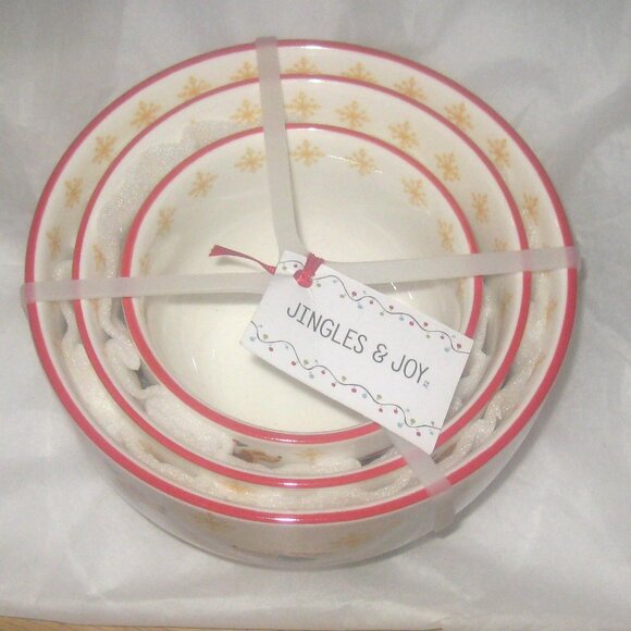 Jingle & Joy NEW Nesting Bowls DOGS IN VESTS 3 Pce Serving Snack Holidays NWT - Picture 2 of 5